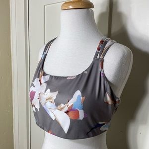 Athleta Hyper Focused Light Gray Floral Web Crossback Sports Bra L